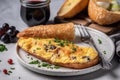 Egg omelet. The breakfast is beautifully served in the restaurant. Generative AI Royalty Free Stock Photo