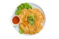 Egg omelet with chili sauce,clipping path Royalty Free Stock Photo