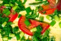 Egg omelet with tomatoes and green beans Royalty Free Stock Photo
