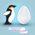 Egg and Penguin. Congratulation with Easter