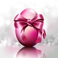 Egg with pink bow on silver bright background