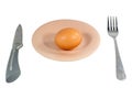 Egg on plate with knife and fork isolated on white Royalty Free Stock Photo