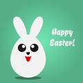 Egg with rabbit ears and a nice face. Text Happy Easter!