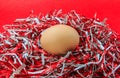 Egg on red background.