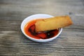 Egg roll. chinese Egg Roll with Plumb Sauce. Fried chinese egg roll appetize. A delicious serving of egg rolls filled with chicken