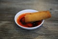 Egg roll. chinese Egg Roll with Plumb Sauce. Fried chinese egg roll appetize. A delicious serving of egg rolls filled with chicken