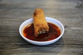 Egg roll. chinese Egg Roll with Plumb Sauce. Fried chinese egg roll appetize. A delicious serving of egg rolls filled with chicken