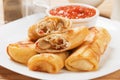 Egg rolls with tomato sauce Royalty Free Stock Photo