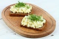 Egg salad over brown bread with garden cress