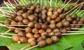 Egg sate satay traditional food from central java served in banana green leaf