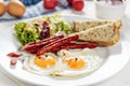 Egg Sausage Dish with Toast Salad Leaves Plate Royalty Free Stock Photo