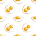 Egg seamless pattern. Cartoon with simple gradient design. Fried and whole eggs. Breakfast symbols. Vector drawing isolated on whi