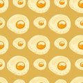 Egg seamless pattern with omelette breakfast ornament. Food brunch artwork with ocher background