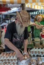 Egg seller at the Farmer\'s Market in Kaiser-Josef-Platz