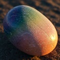 An egg-shaped object displaying a gradient of colorsâgreen, blue, purple, and pinkâ Royalty Free Stock Photo