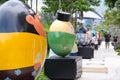 Egg shaped people being displayed at a park in Sentosa, Singapore, April 27, 2018