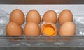 Egg shell crack in refrigerator Royalty Free Stock Photo