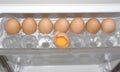 Egg shell crack in refrigerator Royalty Free Stock Photo