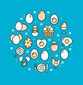 Egg Sign Round Design Template Color Thin Line Icon Banner. Vector Royalty Free Stock Photo