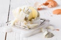 Egg slicer - cutter on white table Royalty Free Stock Photo