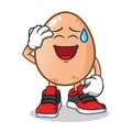 Egg smiling face with cold sweat mascot vector cartoon illustration