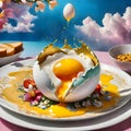 Egg splashing out of an eggshell, 3d rendering Royalty Free Stock Photo