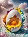 Egg splashing out of an eggshell, 3d rendering Royalty Free Stock Photo