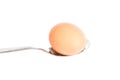 Egg on a spoon, isolated on white background