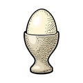 Egg standing in egg cup. Vintage color engraving illustration Royalty Free Stock Photo