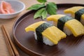 Egg sushi or tamako sushi, Japanese food Royalty Free Stock Photo