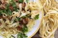 Egg tagliatelle wkth porcini mushrooms Royalty Free Stock Photo