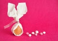 An egg tied in a serviette that looks like bunny ears Royalty Free Stock Photo