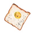 Egg on toast with black sesame seeds. Watercolor illustration For Food Design. Royalty Free Stock Photo