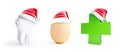 Egg, Tooth,Medical cros santa hat on a white background 3D illustration