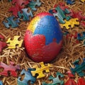 Egg, transformed into jigsaw puzzles, with interlocking pieces forming pattern