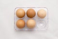 Egg Tray, Five Eggs, Six Eggs Minus One Royalty Free Stock Photo