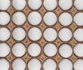 Egg tray with fresh white eggs texture background. Fresh organic chicken eggs in paper box Royalty Free Stock Photo