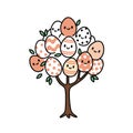 Egg tree with smiling eggs and green leaves on a white background Royalty Free Stock Photo
