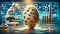 An egg under scrutiny for pathogens in a conceptual laboratory environment, highlighting food safety