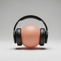 Egg wearing black headphones on grey background oval shape Royalty Free Stock Photo