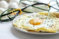 egg white omelette plate with resistance bands in soft focus Royalty Free Stock Photo