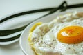 egg white omelette plate with resistance bands in soft focus Royalty Free Stock Photo