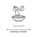 Egg white pixel perfect linear icon. Cracked shell with albumen. Protein source. Thin line customizable illustration