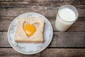 Egg with whole grain bread wooden background