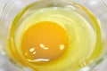 Egg yolk in clear glass bowl