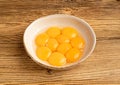 Egg Yolks in Bowl, Fresh Chicken Egg Yolk Separated from Whites for Cooking Recipe, Organic Yolks Top View Royalty Free Stock Photo