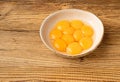 Egg Yolks in Bowl, Fresh Chicken Egg Yolk Separated from Whites for Cooking Recipe, Organic Yolks Top View Royalty Free Stock Photo