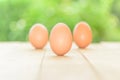 3 egges on wood plate Royalty Free Stock Photo