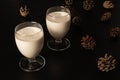 Eggnog Christmas cocktail on a black background. Royalty Free Stock Photo