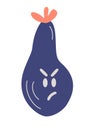 Eggplant with an angry face. Funny cute eggplant character. Eggplant vegetarianism concept. Flat eggplant cartoon character feel